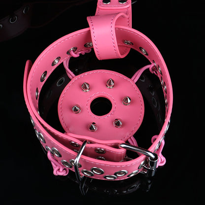 Pink & Black Leather Nipple Clamps with Collar Tether