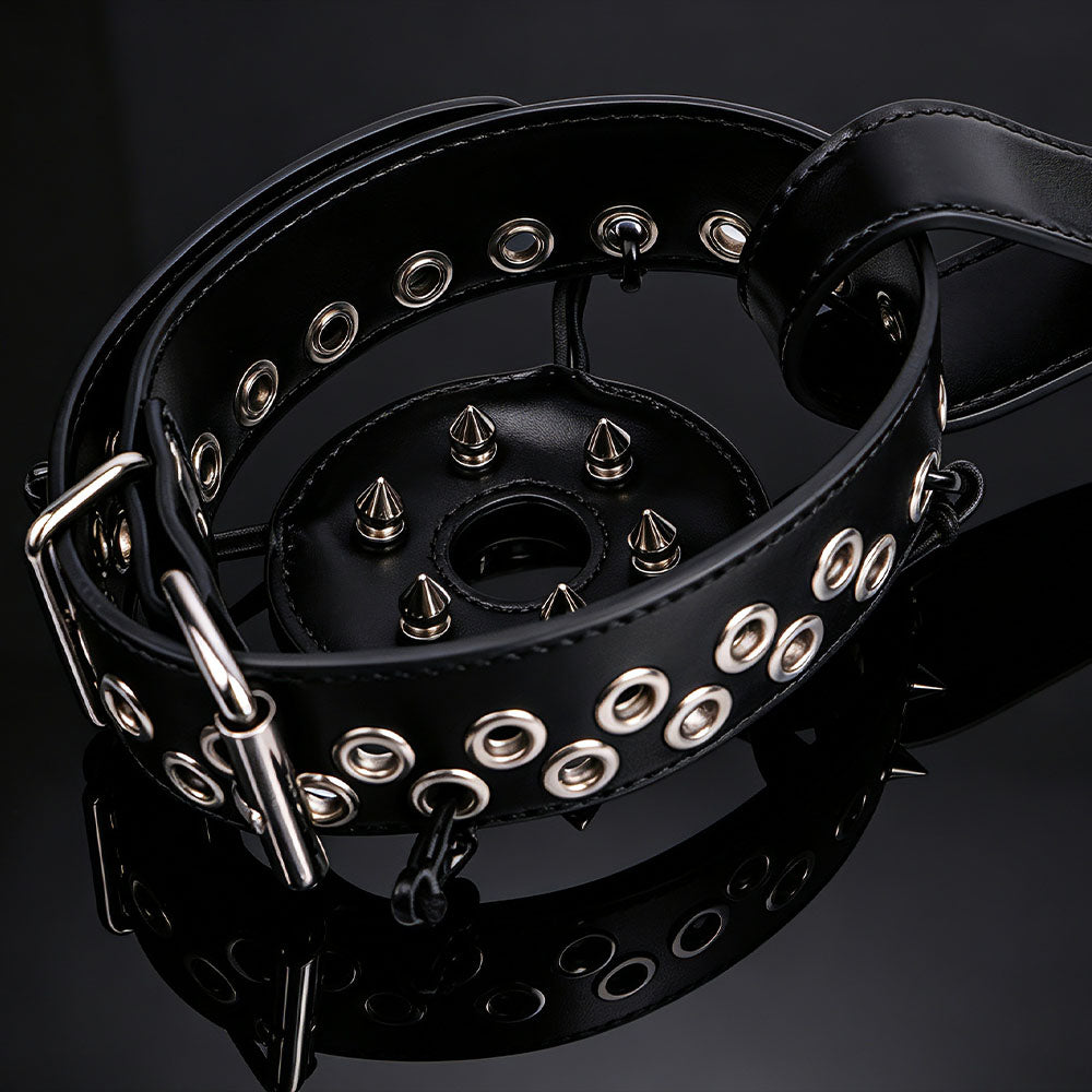 Pink & Black Leather Nipple Clamps with Collar Tether