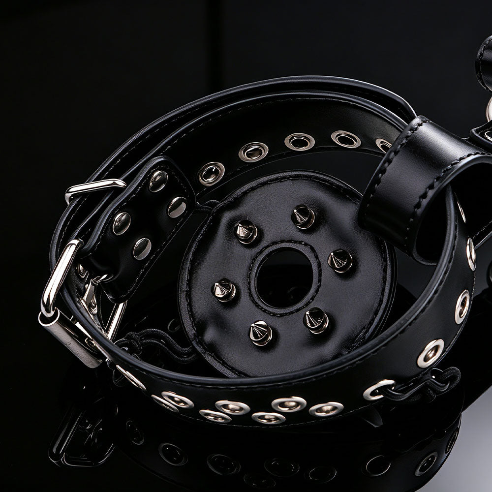 Pink & Black Leather Nipple Clamps with Collar Tether