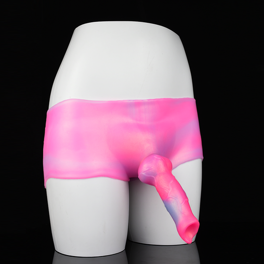 Consolador con correa de silicona rosa de fantasía: ideal para el juego lésbico y la autoexploración