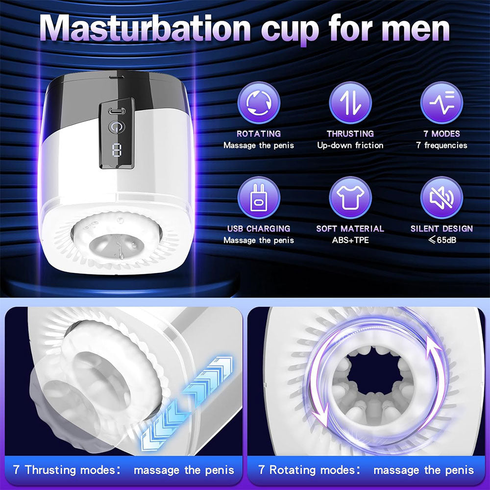 Masturbador masculino inteligente de silicona con empuje - Masajeador de pene con vibración, succión y rotación