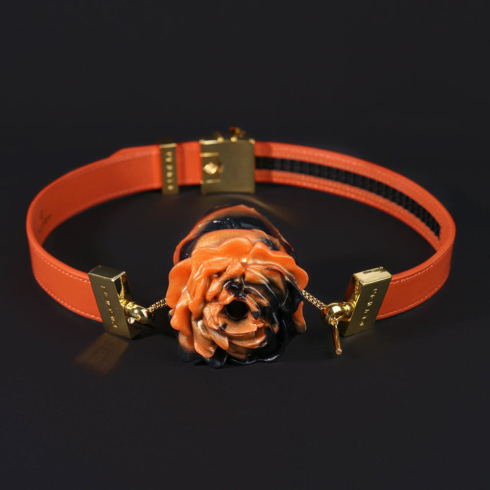 Orange & Black Rose Ball Gag –  Captivating BDSM Creation