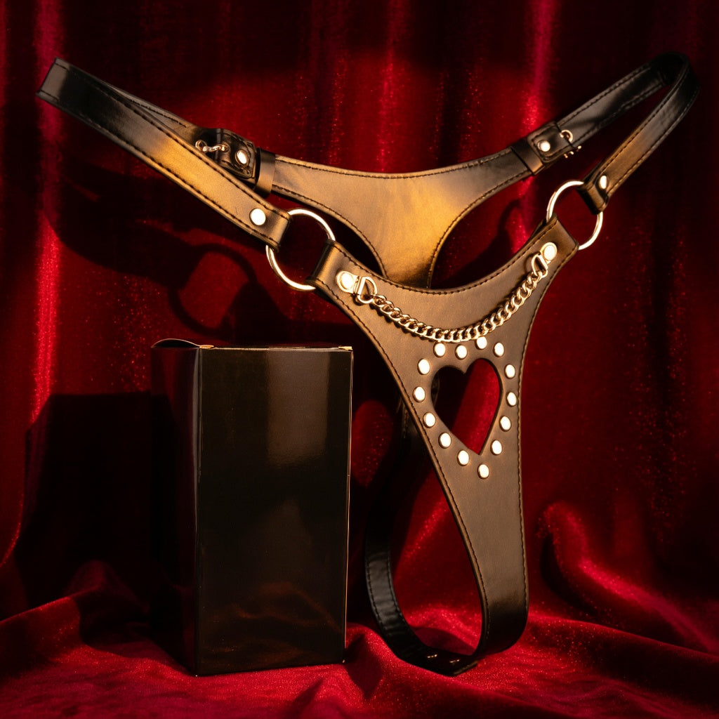 Leather Heart Shaped Cutout G String - Designed Specifically for light BDSM Teasing and intimate control