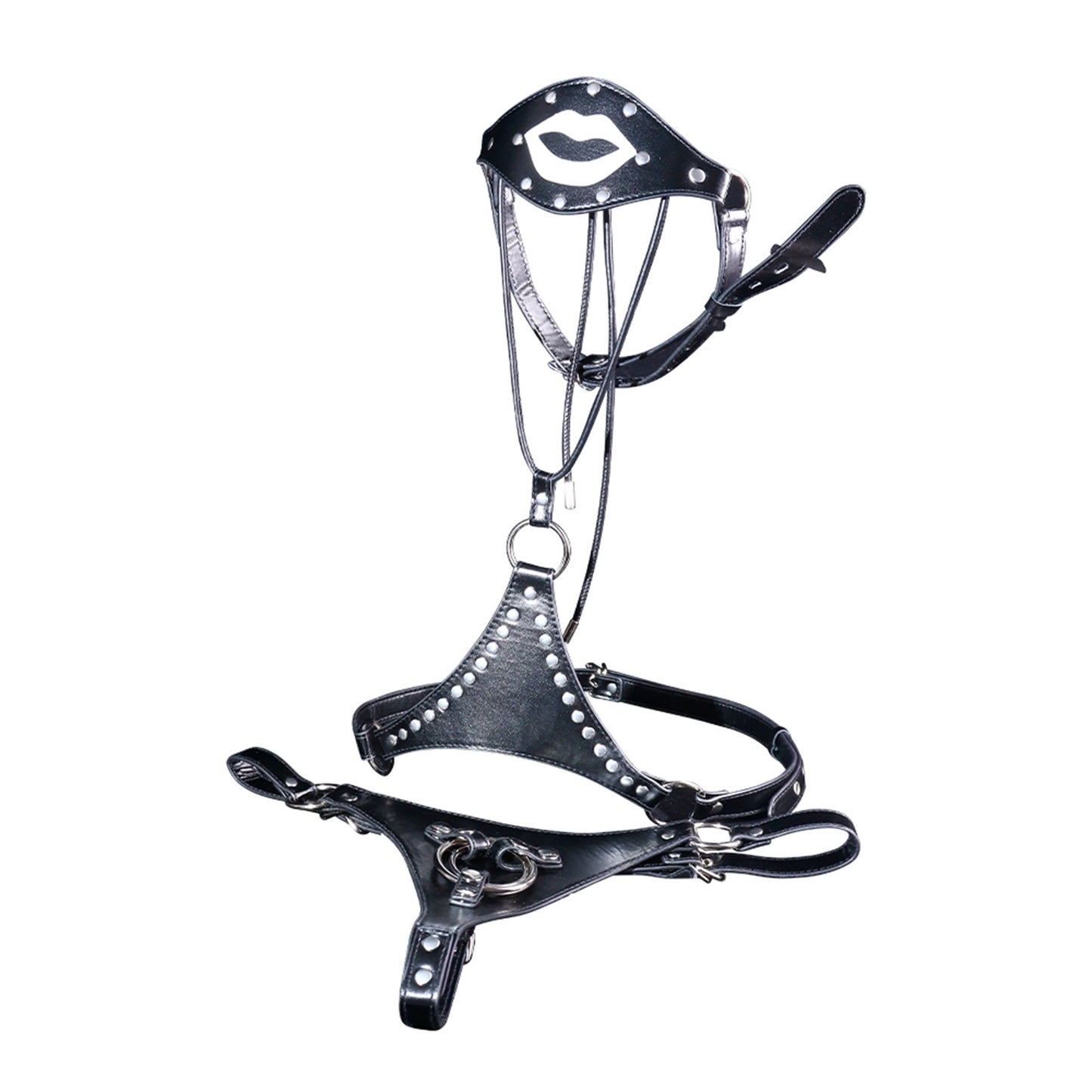 Black Leather BDSM Bodysuit Set – Bold Open G-String Look for Intense Couple Play