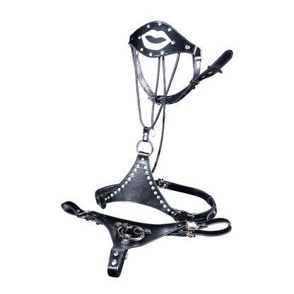 Black Leather BDSM Bodysuit Set – Bold Open G-String Look for Intense Couple Play