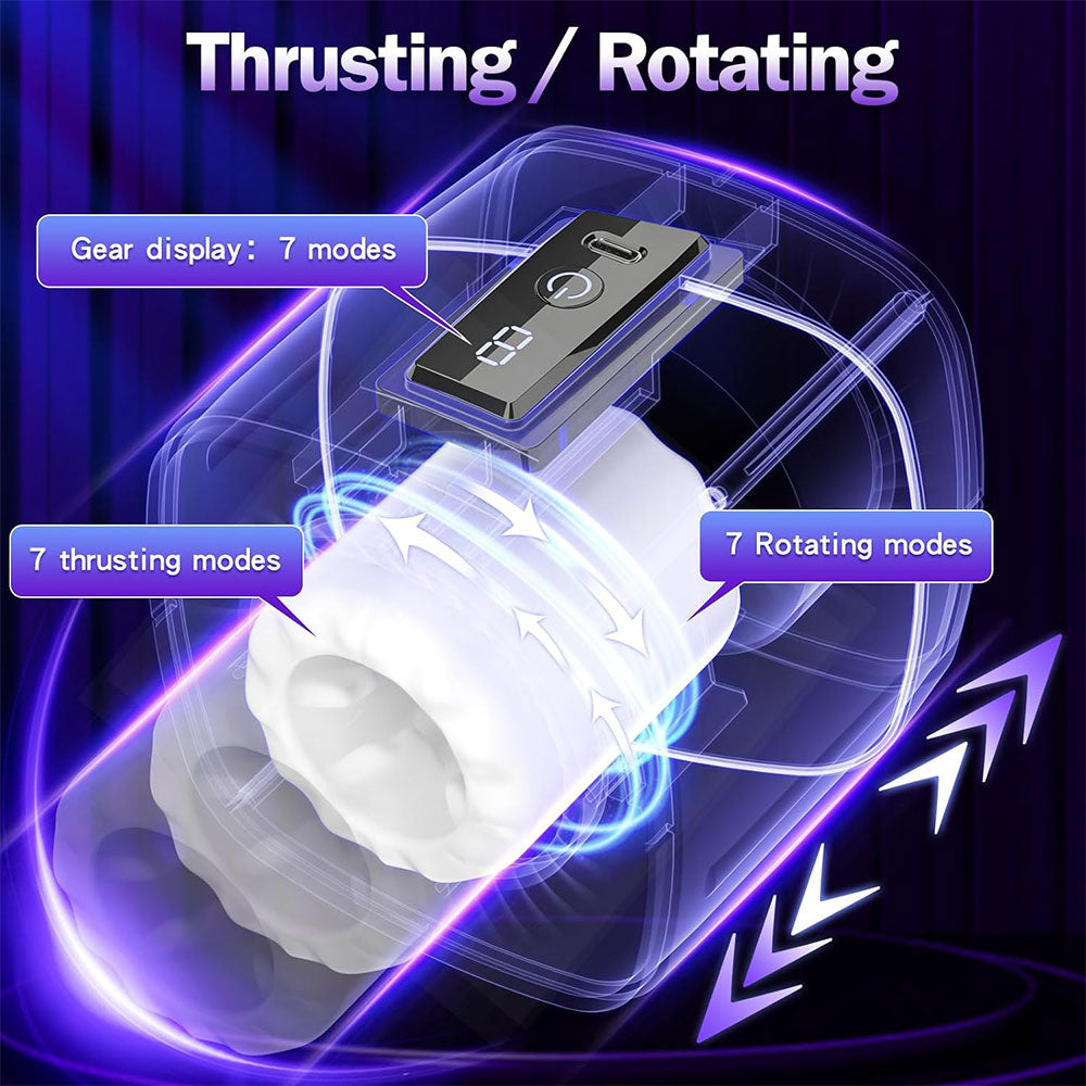 Masturbador masculino inteligente de silicona con empuje - Masajeador de pene con vibración, succión y rotación