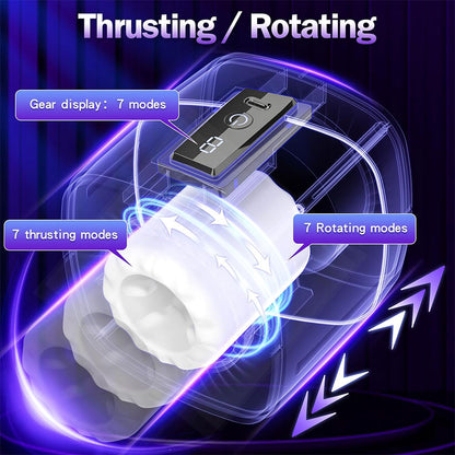 Masturbador masculino inteligente de silicona con empuje - Masajeador de pene con vibración, succión y rotación