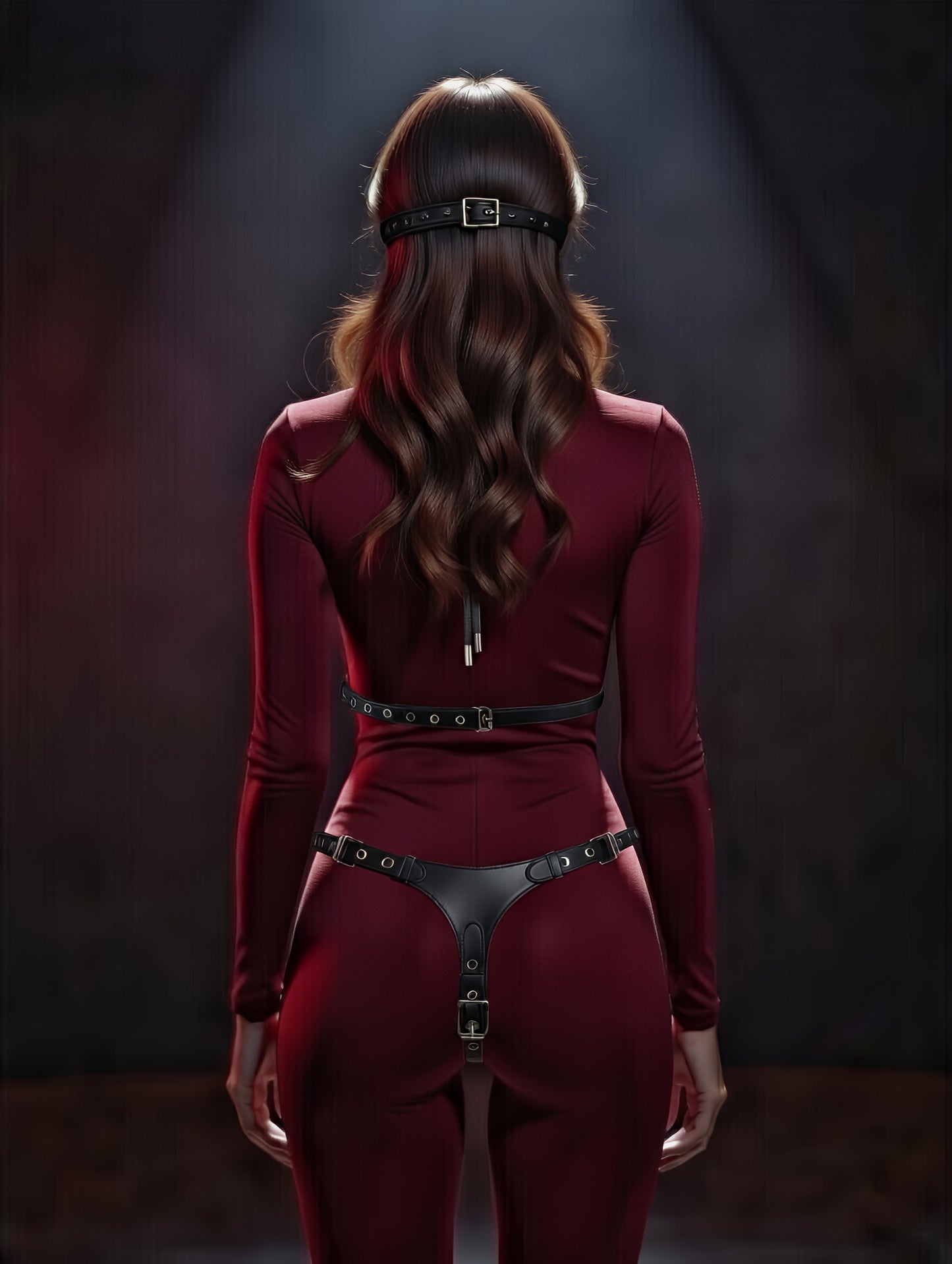 Black Leather BDSM Bodysuit Set – Bold Open G-String Look for Intense Couple Play