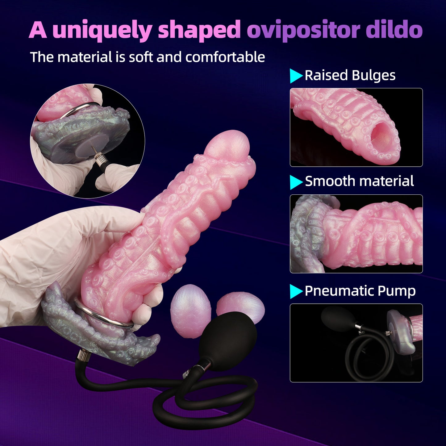 Consolador con tentáculos y ovipositor de fantasía, tapón anal de silicona rosa, para masturbación femenina.