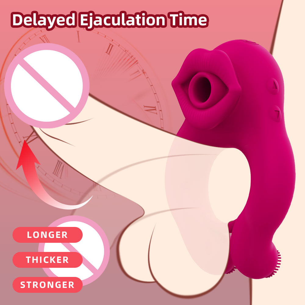 Anillo vibrador para el pene con succión bucal: juguete sexual multiestimulación de silicona para mujeres y hombres.
