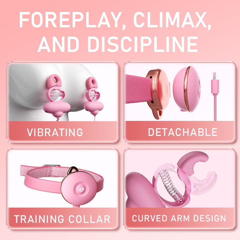 Vibrating Silicone Nipple Clamps – Extreme Restraints Necklace Bondage BDSM Sex Toys