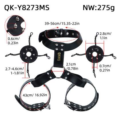 Pink & Black Leather Nipple Clamps with Collar Tether