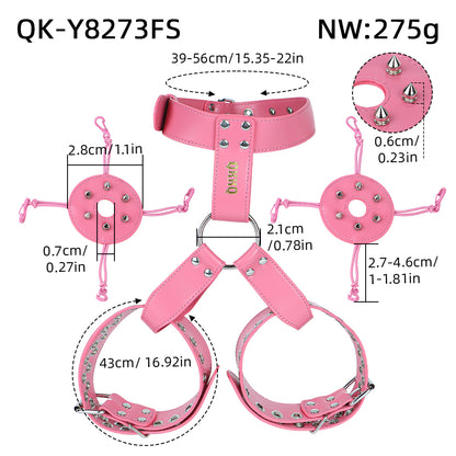 Pink & Black Leather Nipple Clamps with Collar Tether